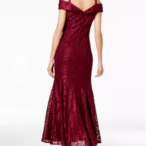 R & M Richards Off-the-Shoulder Lace Gown - Merlot - Picture 2 of 2